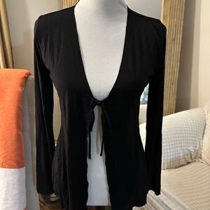 Naked Wardrobe Black Tie-Front Long Sleeve Cardigan